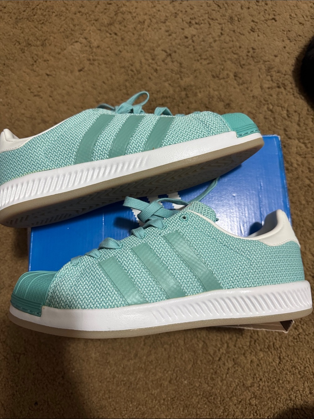 NWT adidas superstar bounce Women's Mint Teal Knit Lace-Up Sneakers